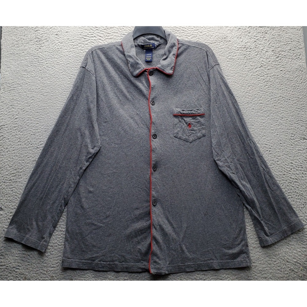 Polo Ralph Lauren Pajama Shirt Mens XL Gray Long Sleeve Chest Pocket Button Up
